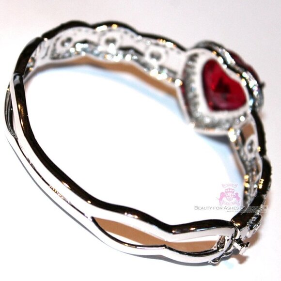 Ruby Red Prophets Heart Valentines Day Love Cuff Cubic Zirconia CZ Bracelet 7.5" - Picture 6 of 7